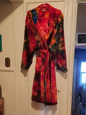 🔥Plush Hooded Tie-Dye Robe - Red Multi